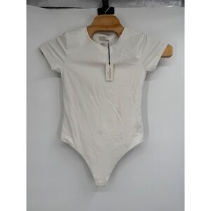 ARITZIA Contour Bodysuit Women's Off White Square Neck Short Sleeve Sz L NWT